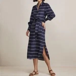 Vineyard Vines Silk Twill midi shirtdress rope stripe navy large NEW WITH TAGS